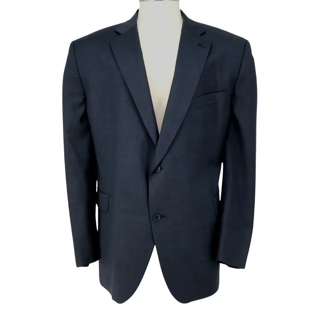 Jack Victor Sport Coat Mens 52R Blue Plaid Wool Lined Blazer Jacket Super 100s